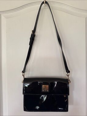 Dooney & Bourke Black Patent Crossbody Bag with Gold Hardware